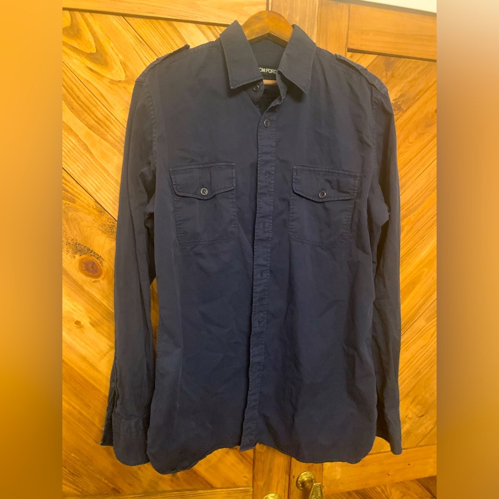 Tom Ford deep navy button down with epaulets